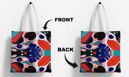 Flower Pattern White Printed Tote Bag (14 X 16 Inches) For Shopping, College, Travel