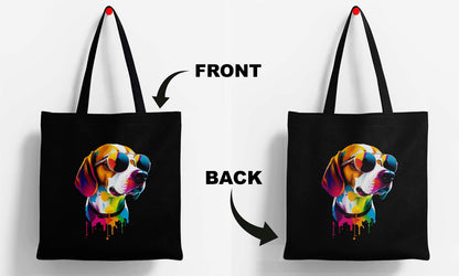 Paint Dog Printed Black Tote Bag (14 X 16 Inches) For Shopping, College, Travel