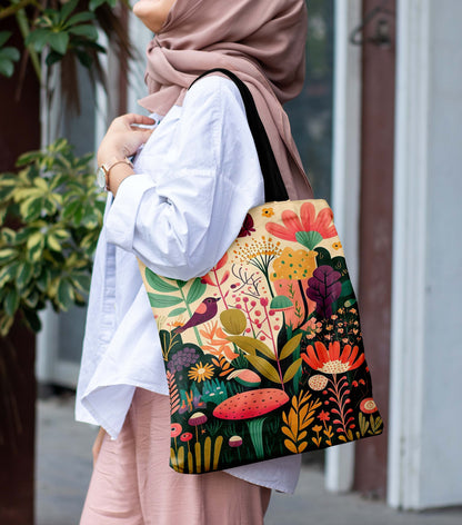Beautiful Flowers Black Handle Tote Bag (14 X 16 Inches) For Shopping, College, Travel