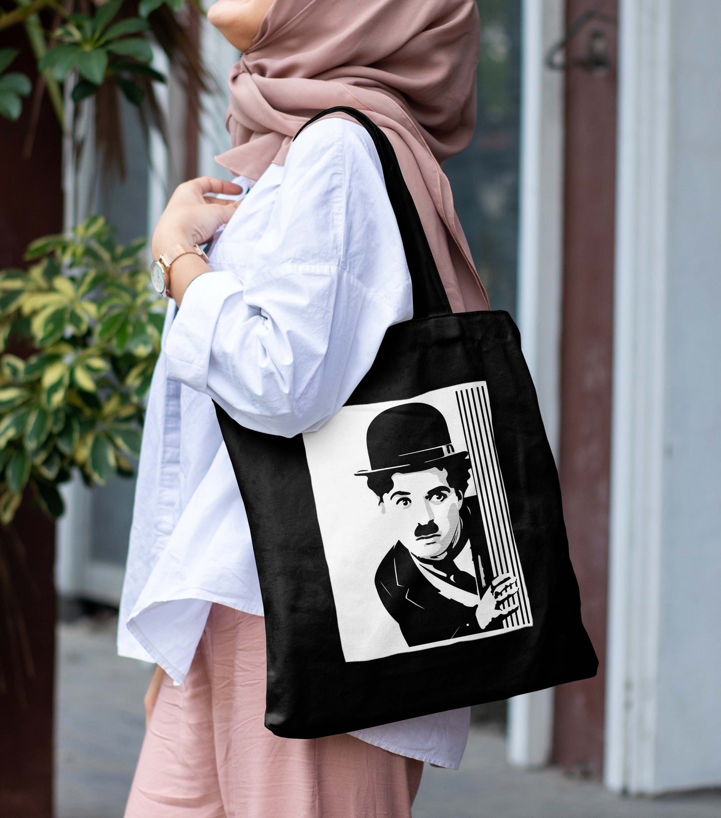Charli Design Printed Black With Pocket Tote Bag (14 X 16 Inches) For Shopping, College, Travel
