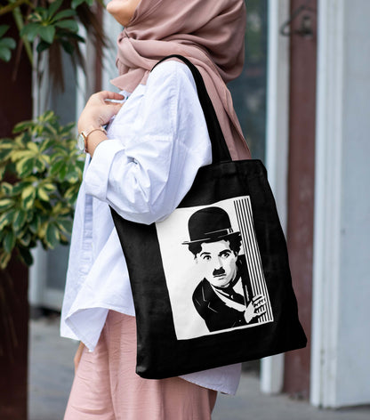 Charli Design Printed Black With Pocket Tote Bag (14 X 16 Inches) For Shopping, College, Travel