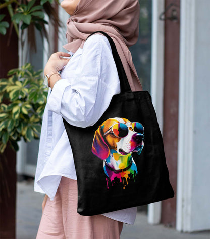 Paint Dog Printed Black Tote Bag (14 X 16 Inches) For Shopping, College, Travel