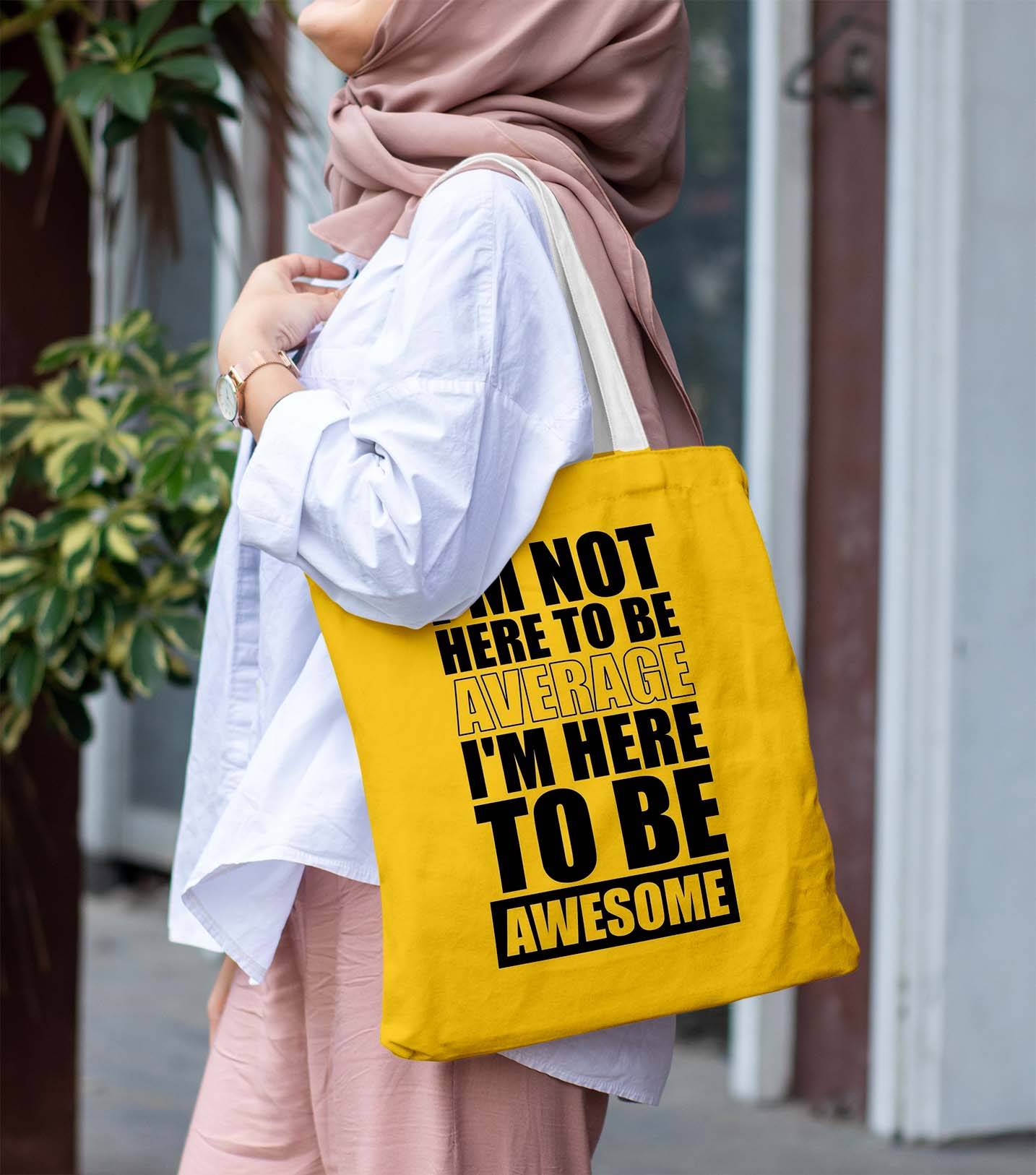 I am Not Here to Be Average White Printed Tote Bag (14 X 16 Inches) For Shopping, College, Travel