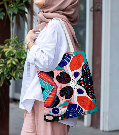Flower Pattern White Printed Tote Bag (14 X 16 Inches) For Shopping, College, Travel