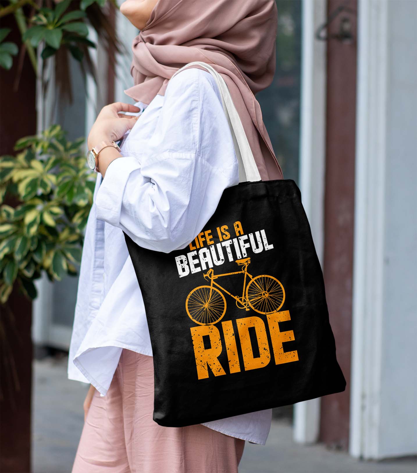 Life is beautiful Printed Black Tote Bag (14 X 16 Inches) For Shopping, College, Travel