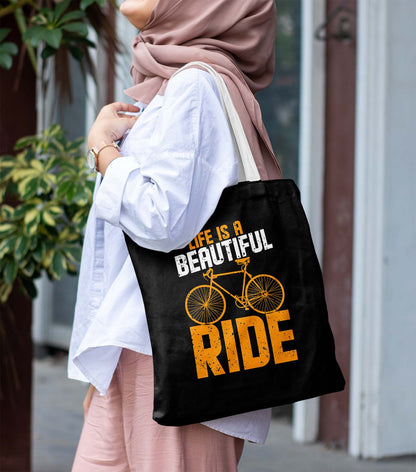 Life is beautiful Printed Black Tote Bag (14 X 16 Inches) For Shopping, College, Travel