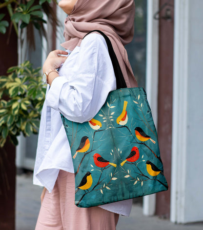 Birds Black Handle Tote Bag (14 X 16 Inches) For Shopping, College, Travel