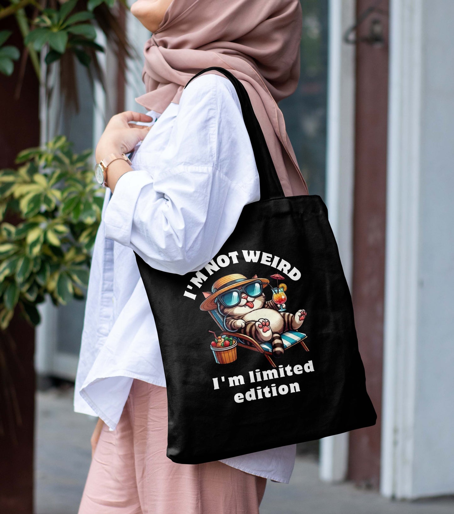 I'M Not Weird Printed Black Tote Bag (14 X 16 Inches) For Shopping, College, Travel