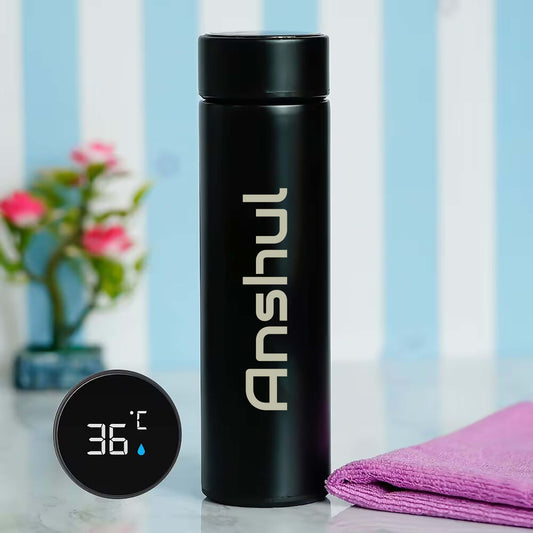 Personalized Black Temperature Bottle 500ml with Smart led