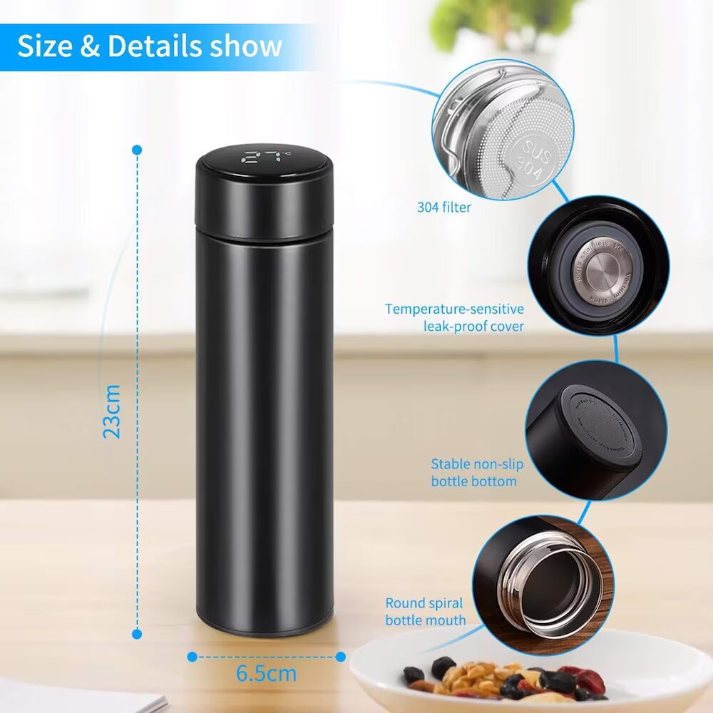 Customized Black Temperature Bottle 500ml